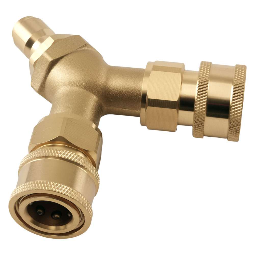 3/8 Brass Quick Coupler Y-Adapter for Pressure Washer Dual Gun Branch Tee