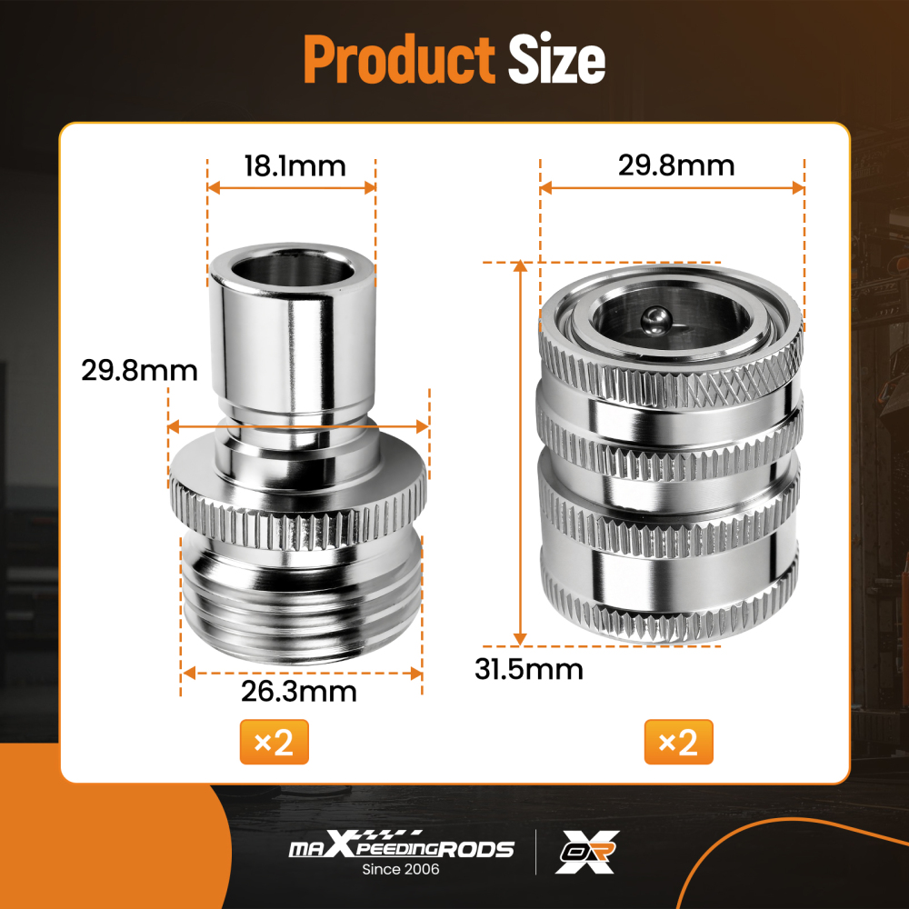 3/4 Quick Connect Adapter Garden Hose for Pressure Washer Pump Stainless 4Pcs