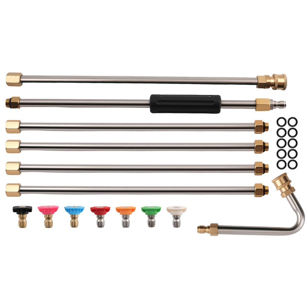 6pcs 15in Pressure Washer Extension Wand Stainless Steel w/ 7 Spray Nozzles