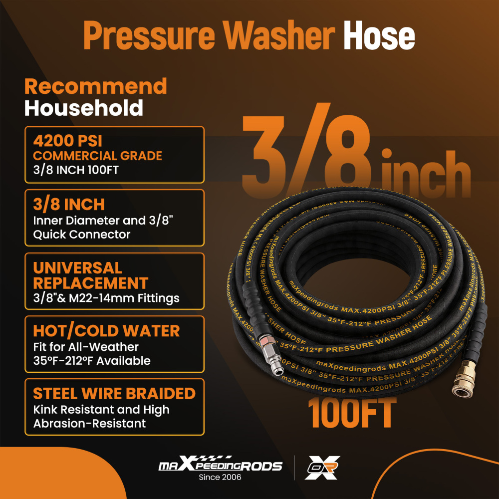 100 Feet Flexible Pressure Washer Hose 3/8 4200PSI for Simpson compatible for Honda Karcher