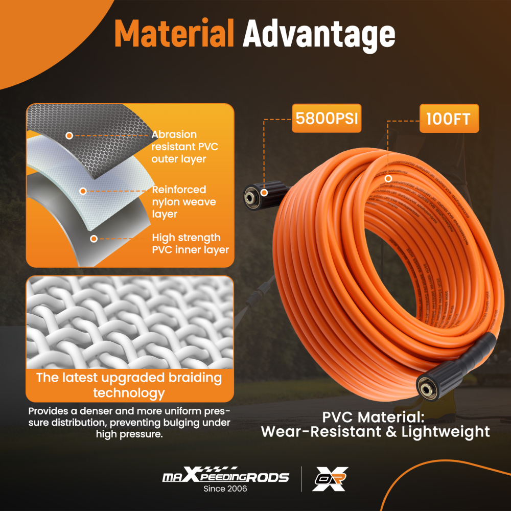 5800 PSI Pressure Washer Hose Super Flexible 1/4 M22-14MM Fittings