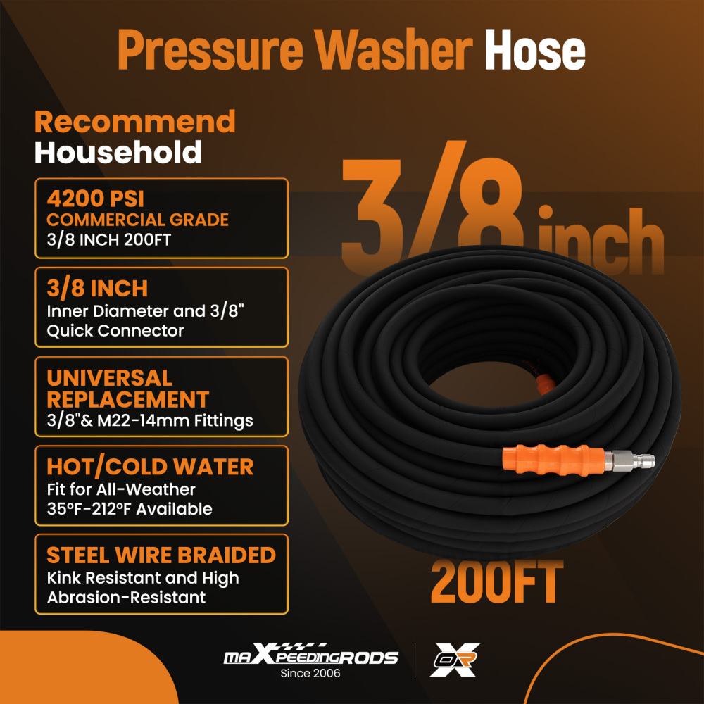 200FT 3/8 Pressure Washer Hose 4800PSI for Champion Westinghouse compatible for Husqvarna