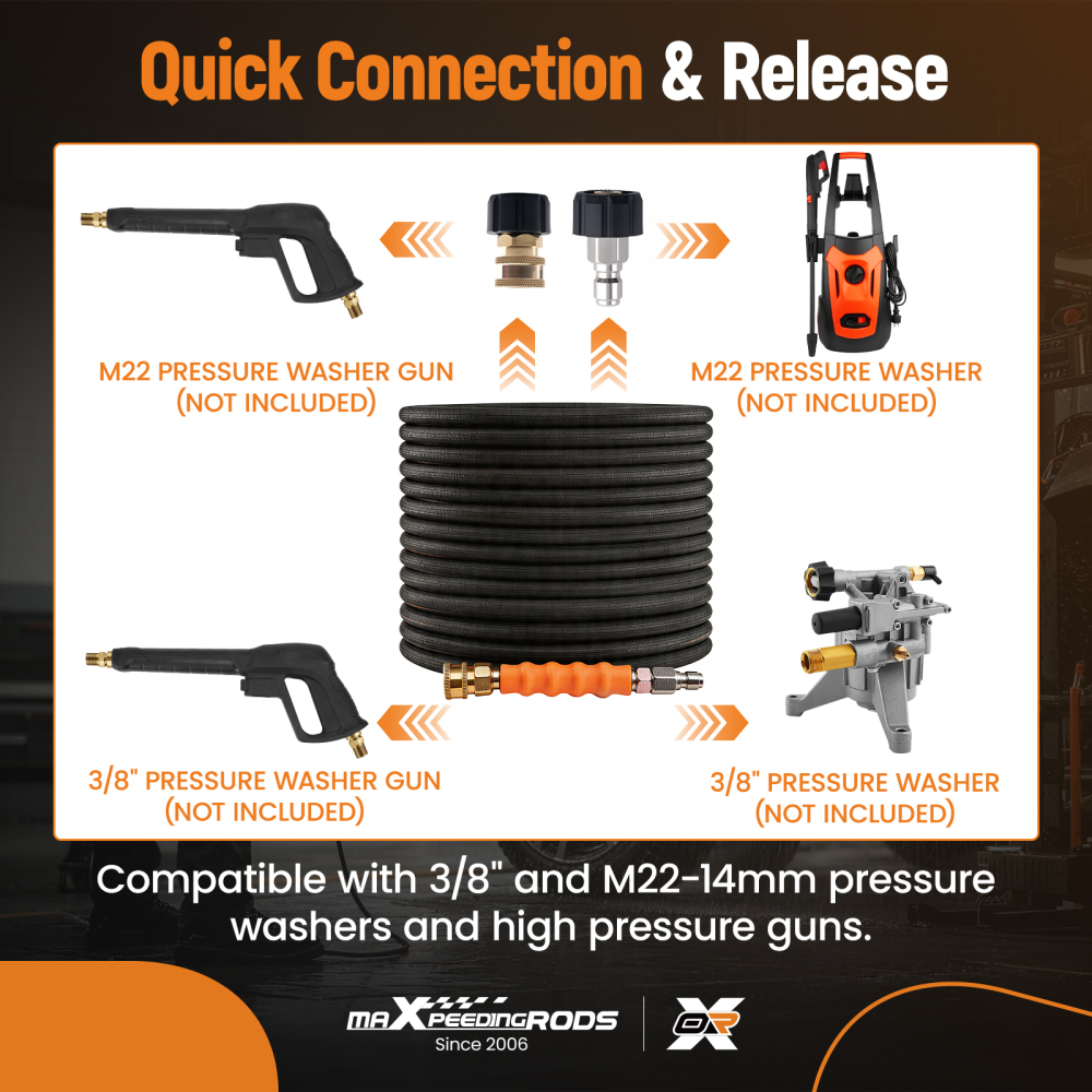 200FT 3/8 Pressure Washer Hose 4800PSI for Champion Westinghouse compatible for Husqvarna