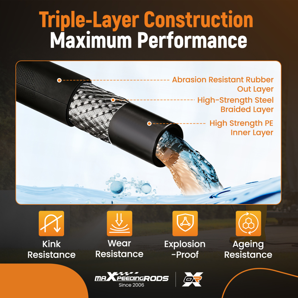 50ft 3/8 Pressure Washer Hose 4200PSI M22 Quick Connect Kink Resistant