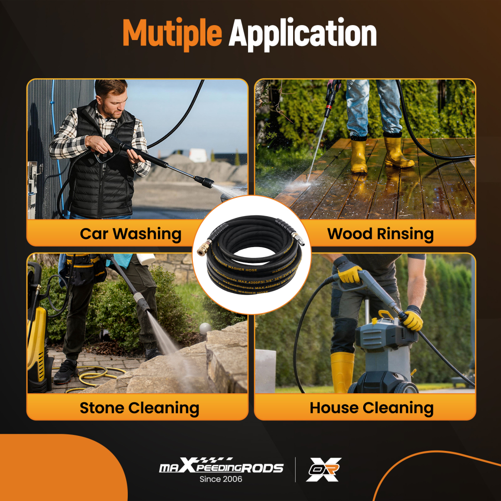 50ft 3/8 Pressure Washer Hose 4200PSI M22 Quick Connect Kink Resistant