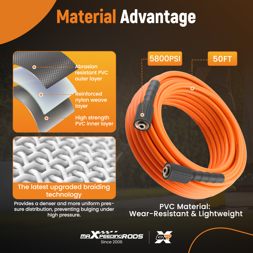 50FT Pressure Washer Extension Hose for Ryobi Craftsman Troybilt 5800PSI M22-14