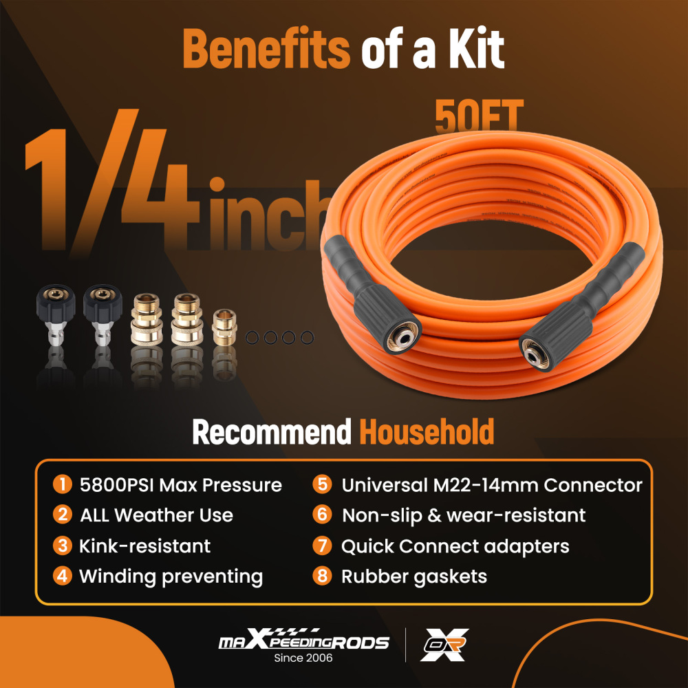 50FT Pressure Washer Extension Hose for Ryobi Craftsman Troybilt 5800PSI M22-14