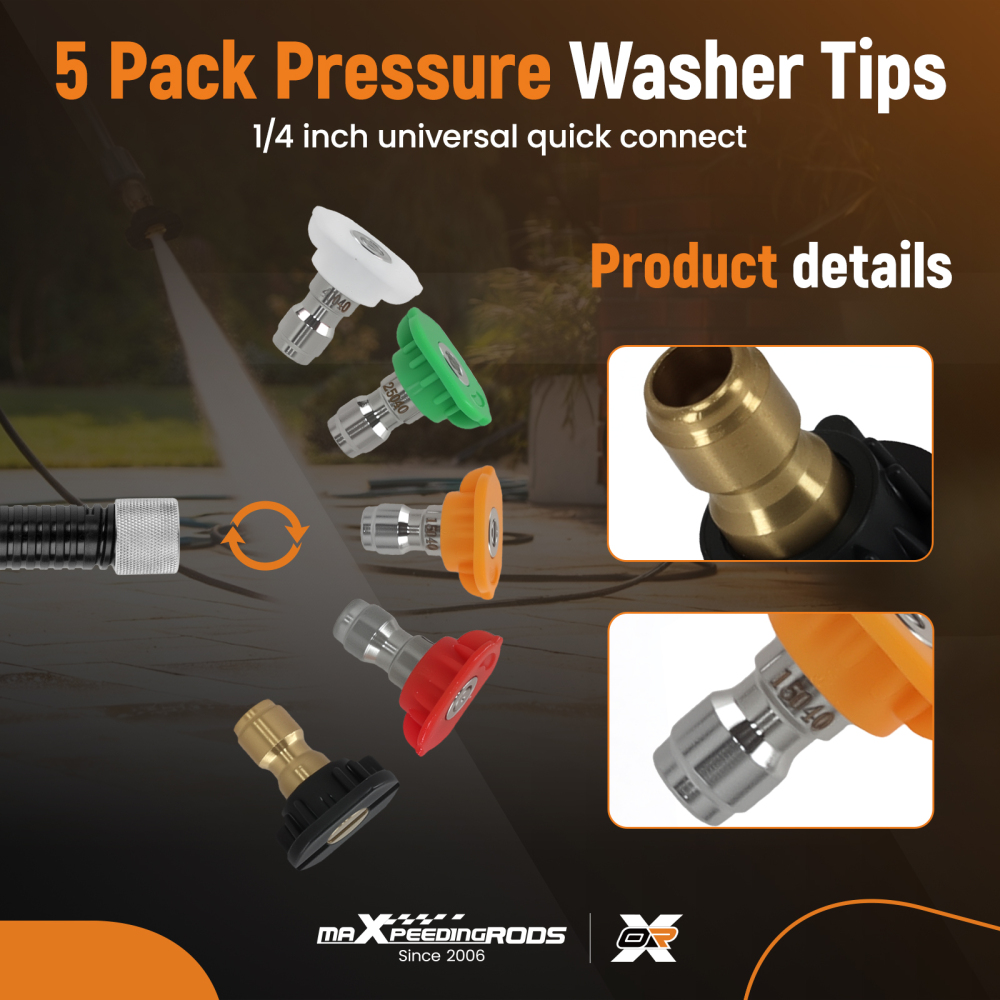 1/4 Inch Pressure Washer Nozzle Tips 4000 PSI 5 Pack Stainless Steel Sprayer Tip