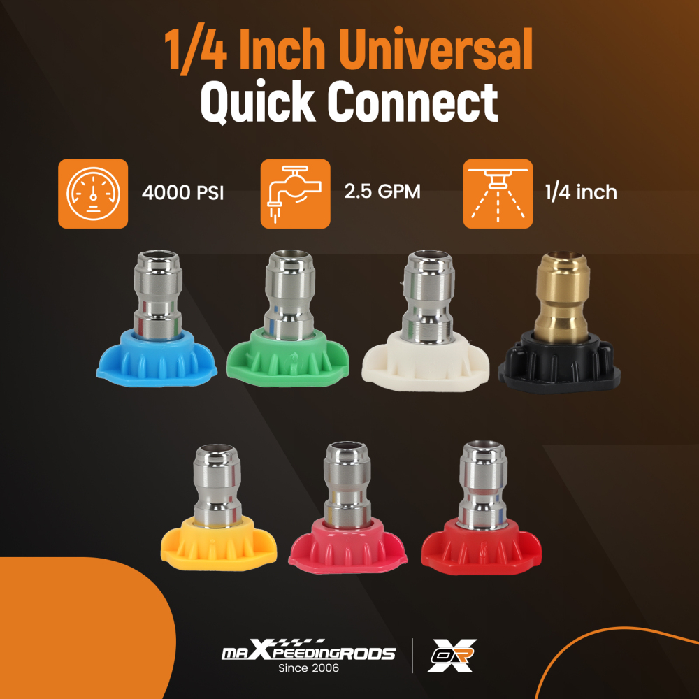 4000PSI Pressure Washer Nozzle Tips 1/4 Quick Connect 7 Angles Stainless