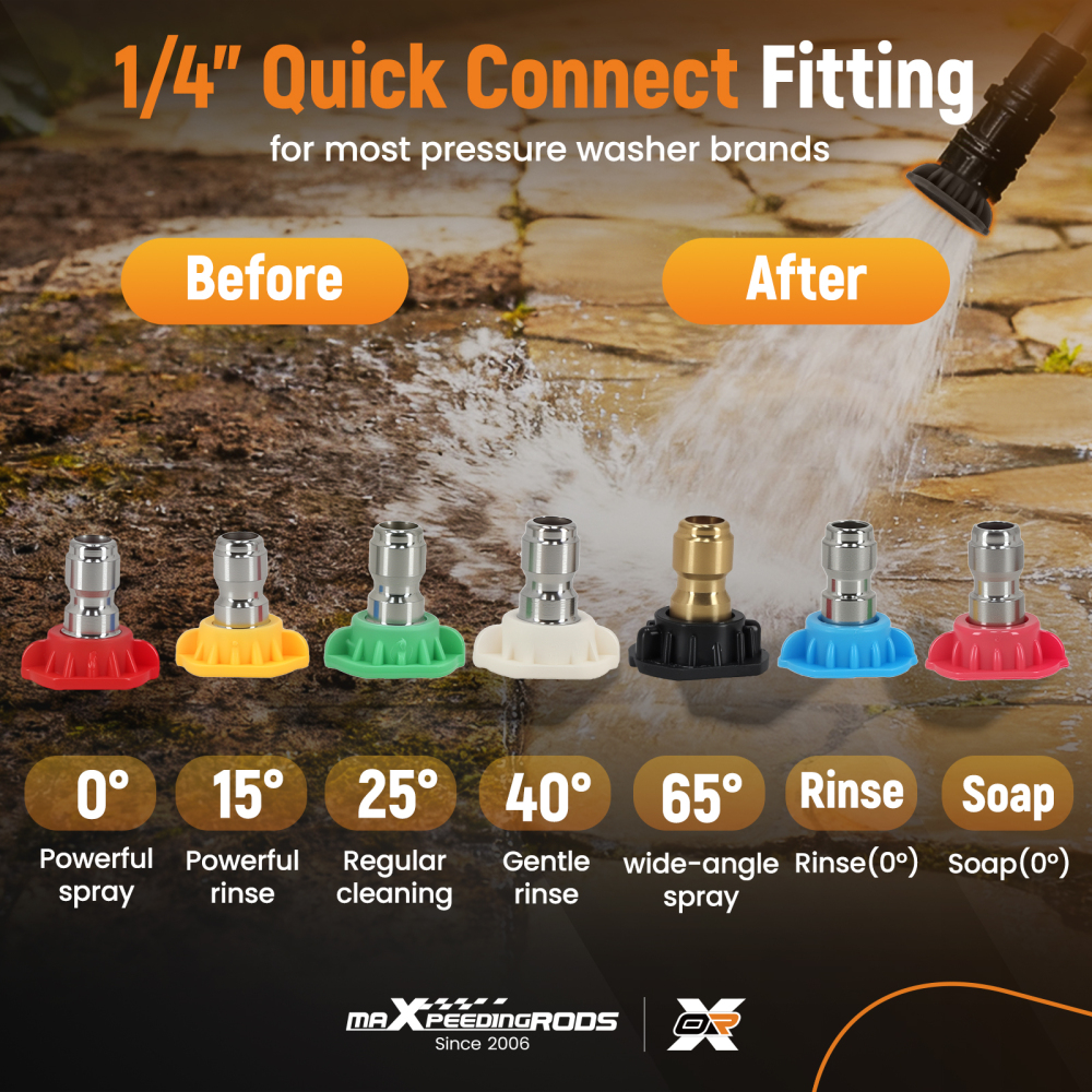 4000PSI Pressure Washer Nozzle Tips 1/4 Quick Connect 7 Angles Stainless