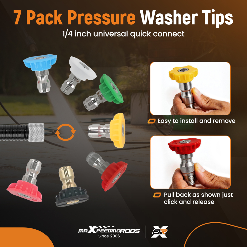 4000PSI Pressure Washer Nozzle Tips 1/4 Quick Connect 7 Angles Stainless