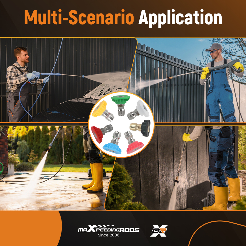 4000PSI Pressure Washer Nozzle Tips 1/4 Quick Connect 7 Angles Stainless