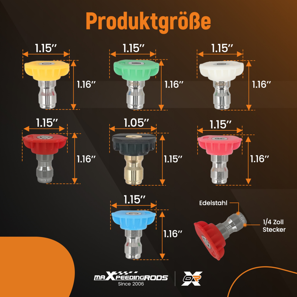 4000PSI Pressure Washer Nozzle Tips 1/4 Quick Connect 7 Angles Stainless