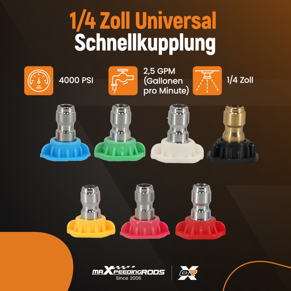 4000PSI Pressure Washer Nozzle Tips 1/4 Quick Connect 7 Angles Stainless