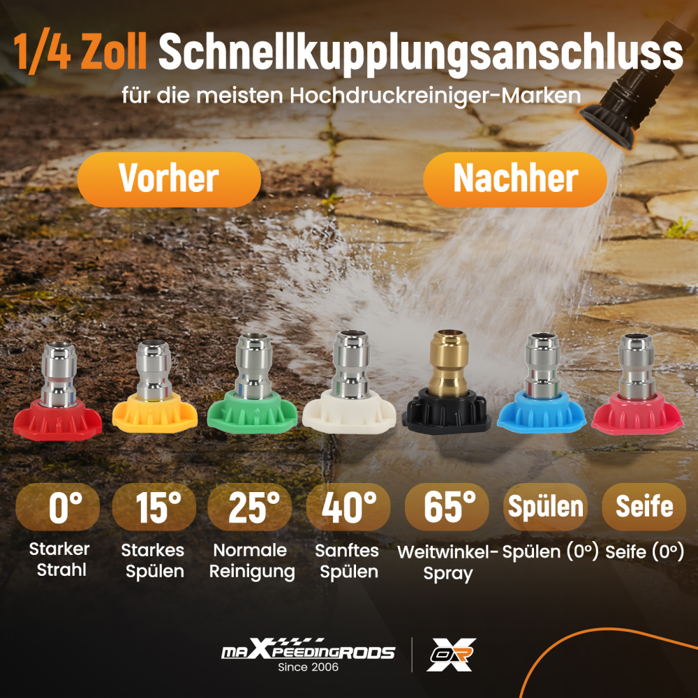 4000PSI Pressure Washer Nozzle Tips 1/4 Quick Connect 7 Angles Stainless