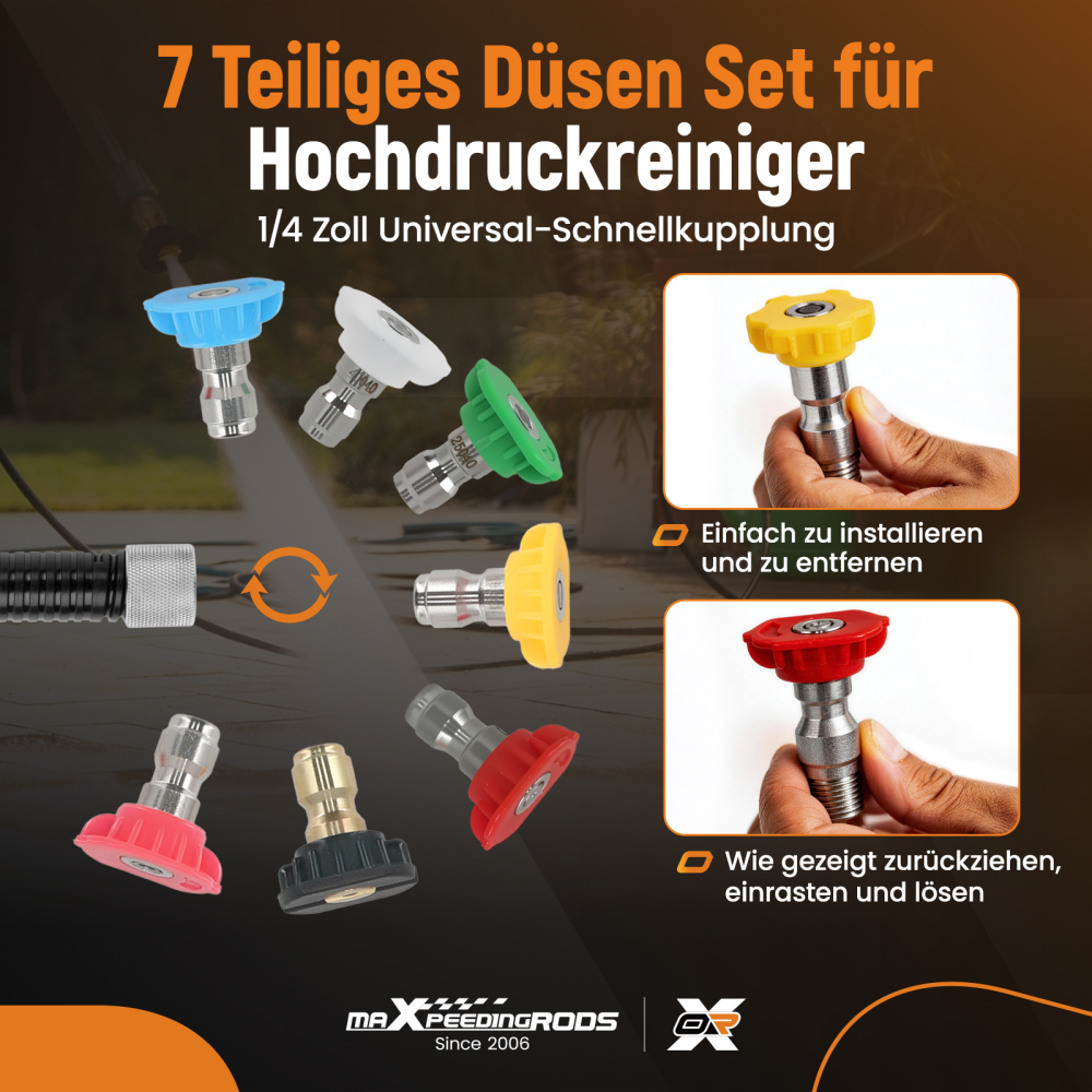 4000PSI Pressure Washer Nozzle Tips 1/4 Quick Connect 7 Angles Stainless