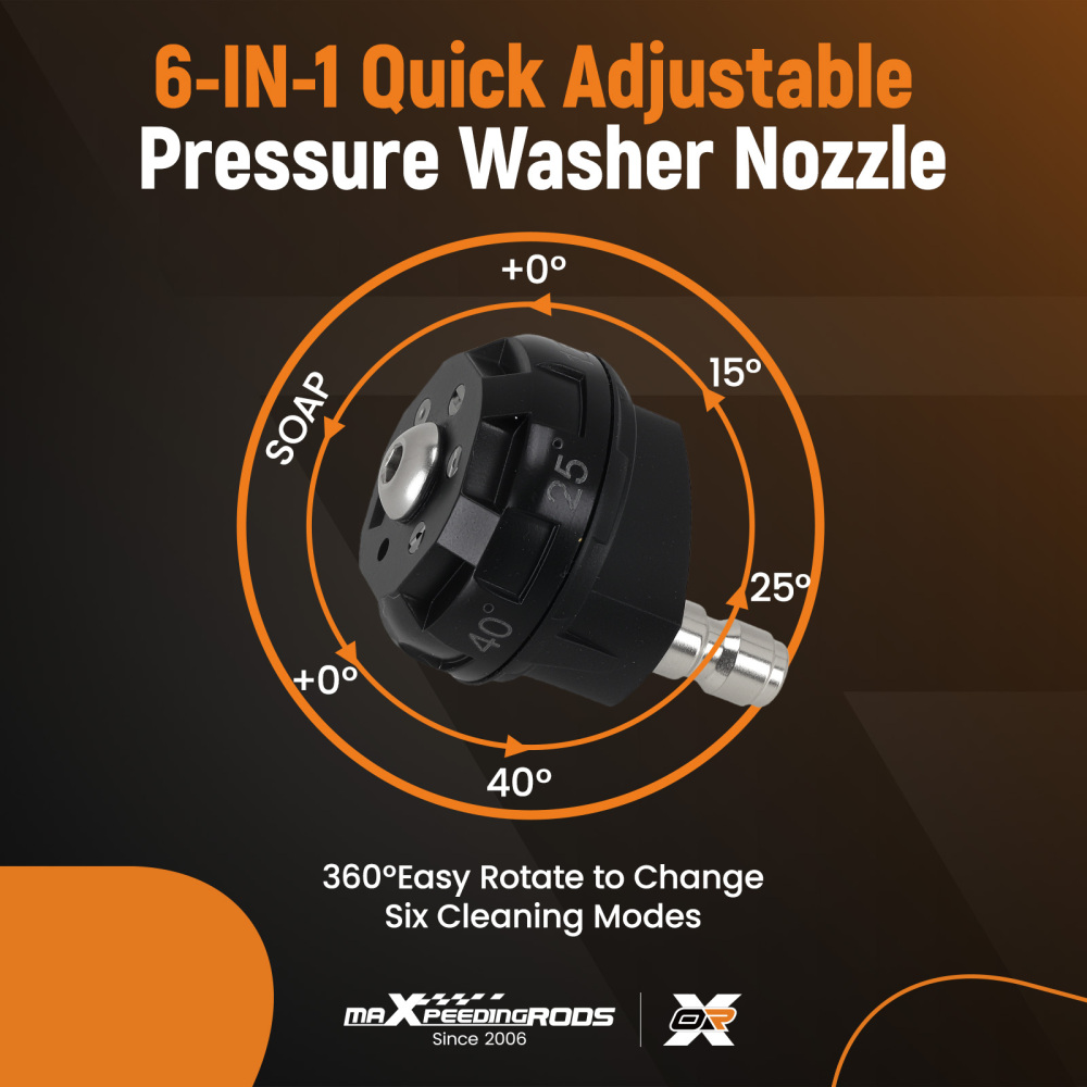 1/4in 6 in 1 Pressure Washer Nozzle Quick Connect 4500 PSI Adjustable Universal