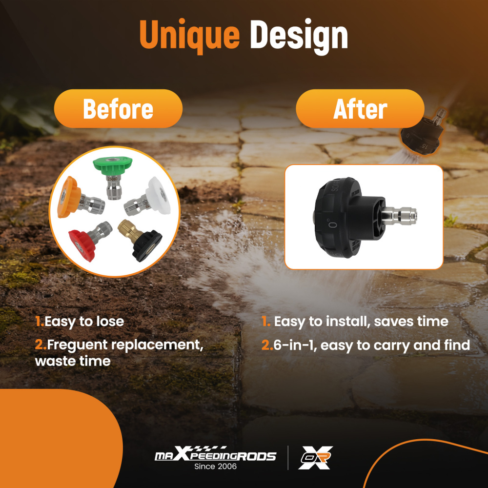 1/4in 6 in 1 Pressure Washer Nozzle Quick Connect 4500 PSI Adjustable Universal