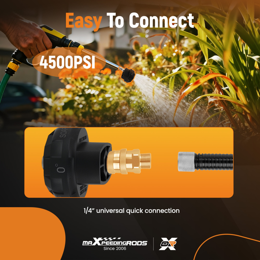 1/4in 6 in 1 Pressure Washer Nozzle Quick Connect 4500 PSI Adjustable Universal