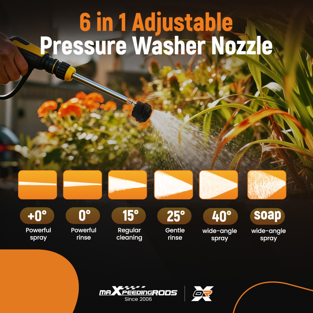 1/4in 6 in 1 Pressure Washer Nozzle Quick Connect 4500 PSI Adjustable Universal