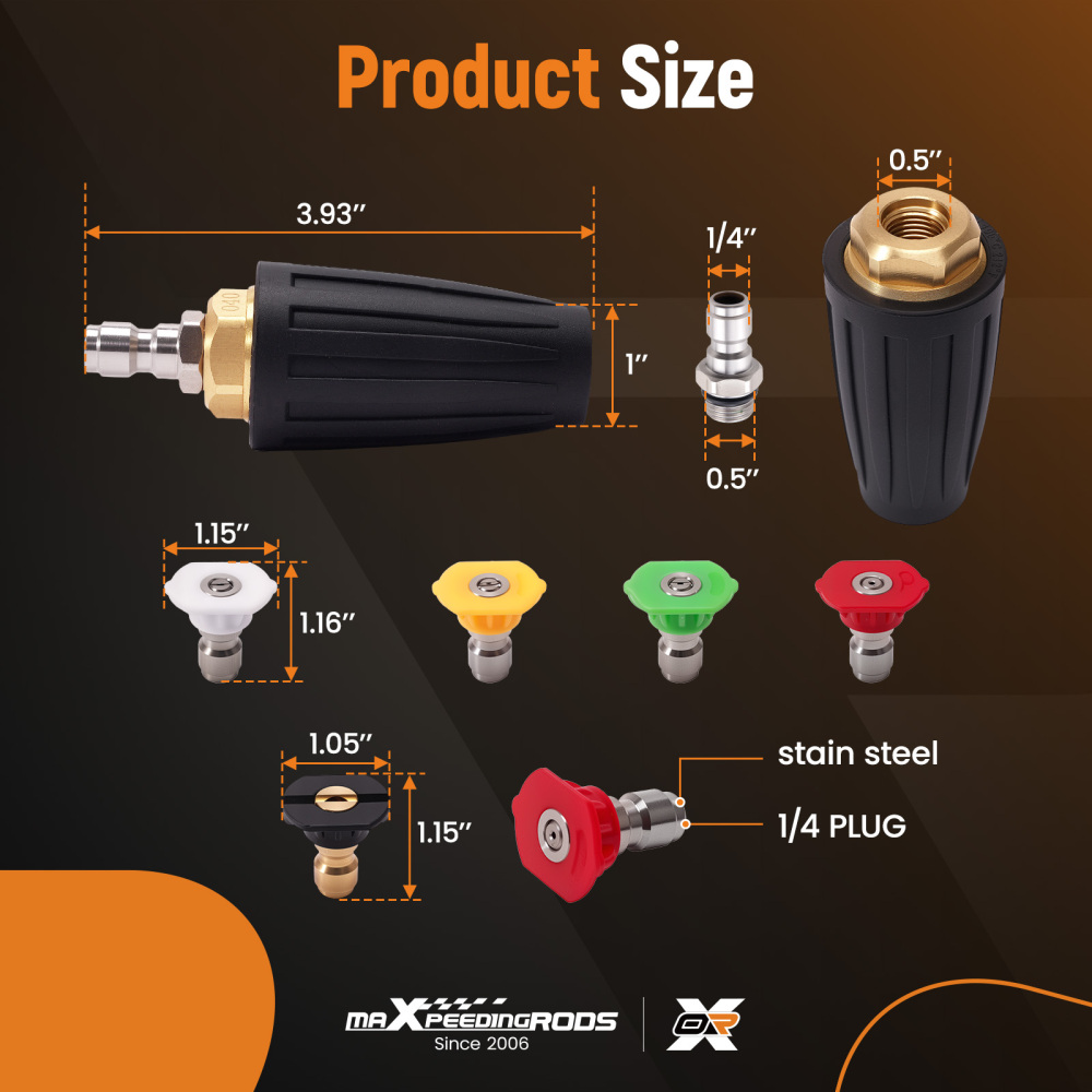 4000 PSI Turbo Nozzle Set for Pressure Washer 5 Color Spray Tips 1/4 Quick Link