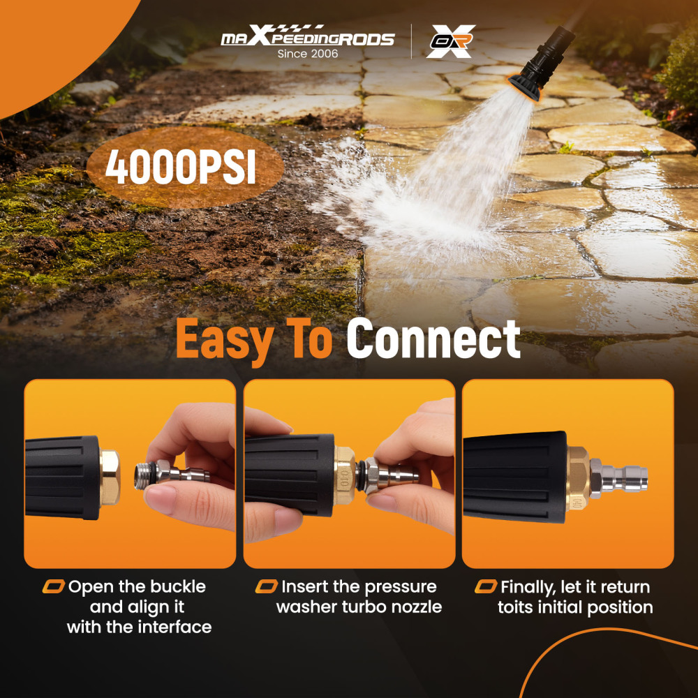 4000 PSI Turbo Nozzle Set for Pressure Washer 5 Color Spray Tips 1/4 Quick Link