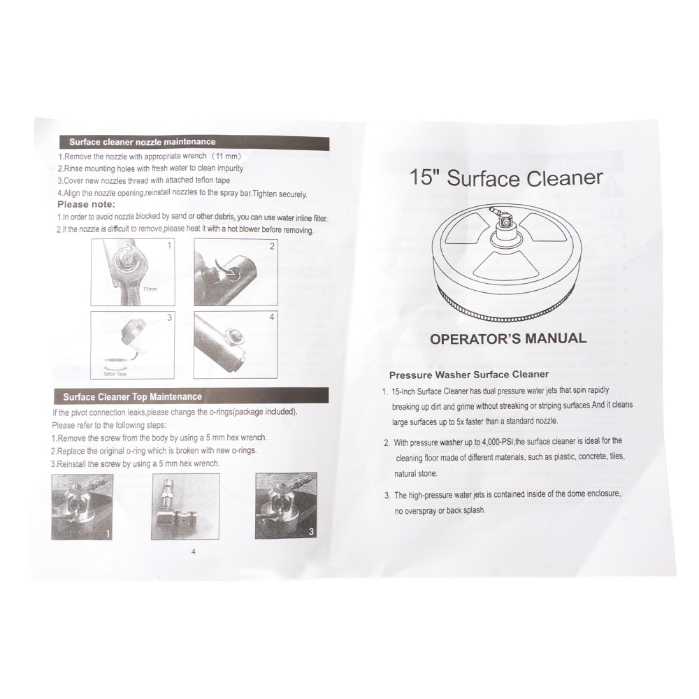 15 4200PSI Pressure Washer Surface Cleaner Stainless Steel With Extension Wands