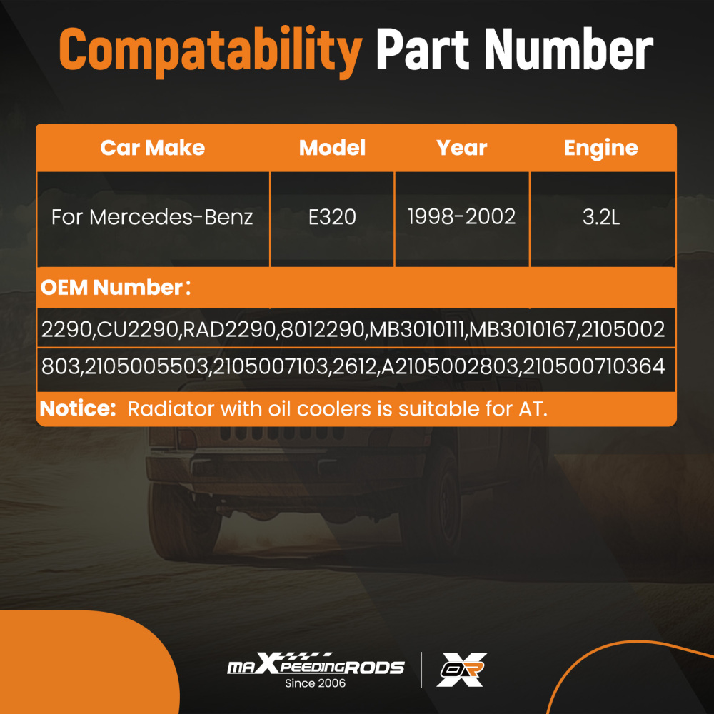 Cooling Radiator compatible for Mercedes E320 3.2L 1998-2002 CU2290 With Trans Cooler