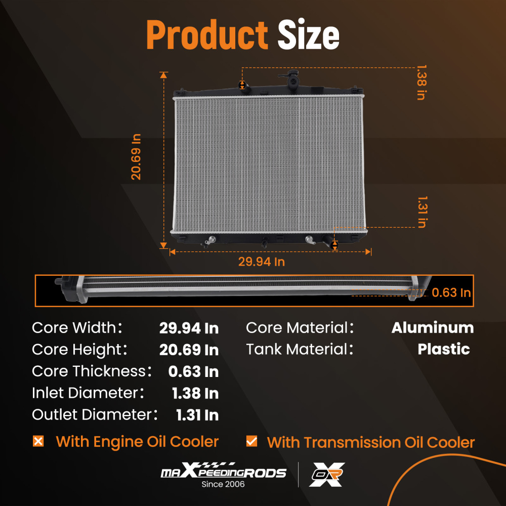 Aluminum Core Radiator compatible for Toyota Highlander 3.5L 2.7L 2014-2016 164000P440 AT