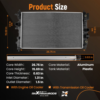 Engine Coolant Radiator compatible for Chevrolet Cruze 2014 1.4L 1.8L CU13197 CU13199