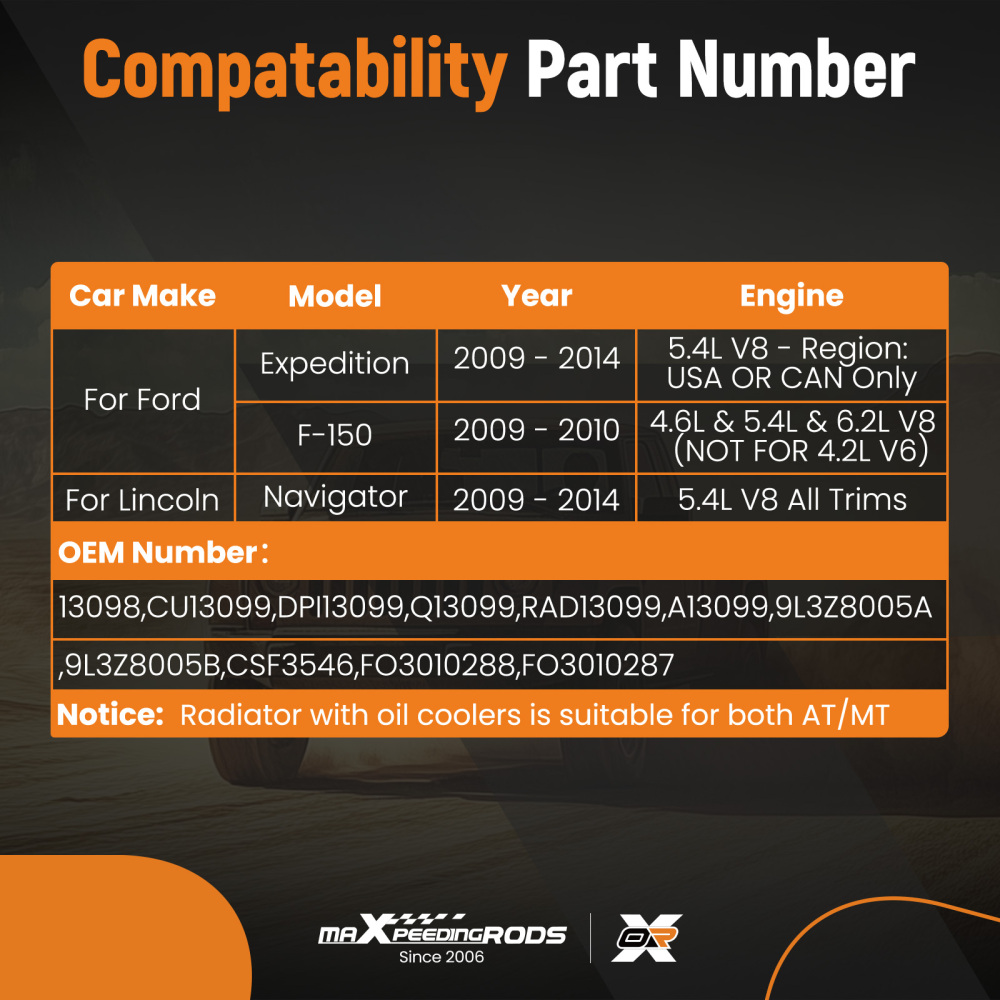 Radiator For 2009-14 compatible for Ford Expedition 5.4L V82009-10 compatible for Ford F-150 4.6L 5.4L