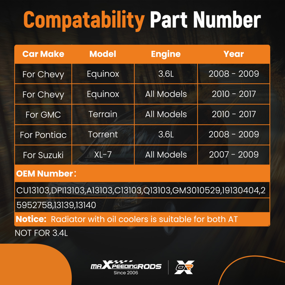 Aluminum Core Radiator compatible for Chevy Equinox GMC Terrain 10-17 19130404 AT