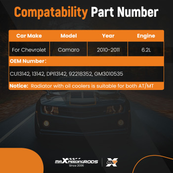 Radiator compatible for CHEVROLET CAMARO 2010-2011 6.2L CU13142 13142 DPI13142 92218352