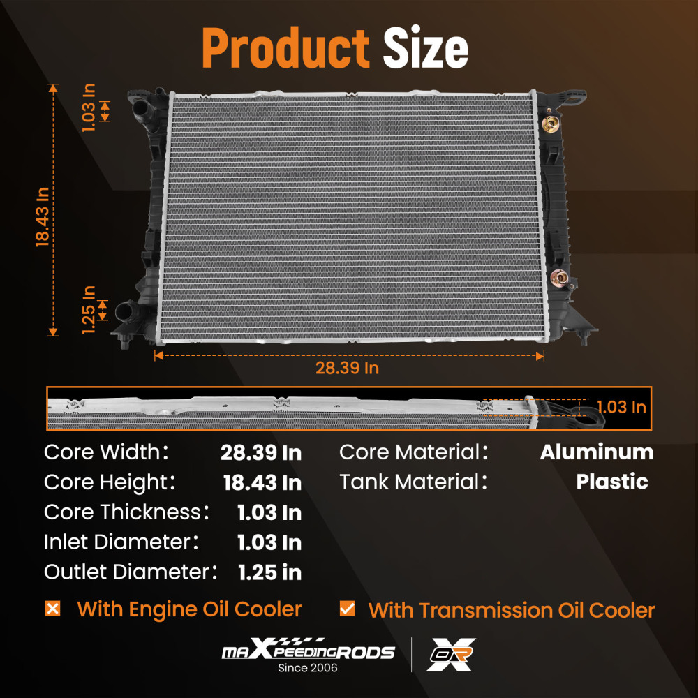 Aluminum Core Radiator compatible for Audi A4 2.0L 2009-2016 CU13188 8K0121251AJ 1PC