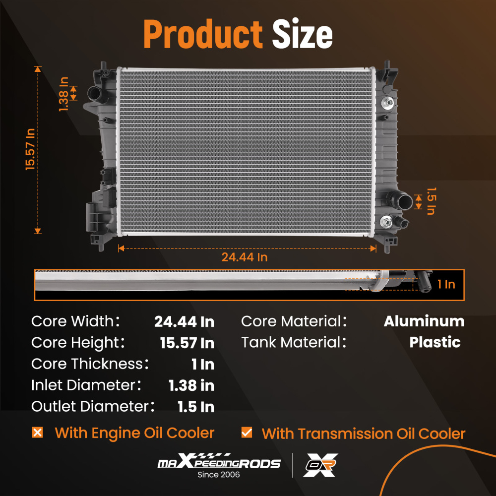 AT Radiator compatible for Chevrolet Sonic 1.4L 12-20 95022260 Plastic Tank Aluminum Core