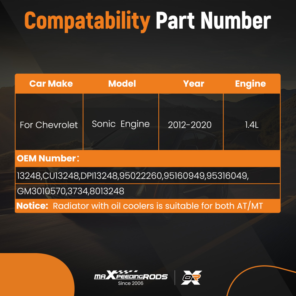 AT Radiator compatible for Chevrolet Sonic 1.4L 12-20 95022260 Plastic Tank Aluminum Core