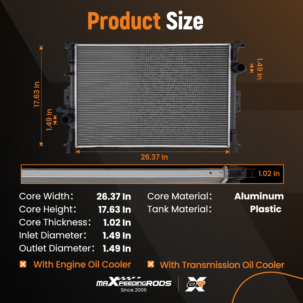 Aluminum Coolant Radiator compatible for Land Rover LR2 08-15 1493771 1773041 1778037