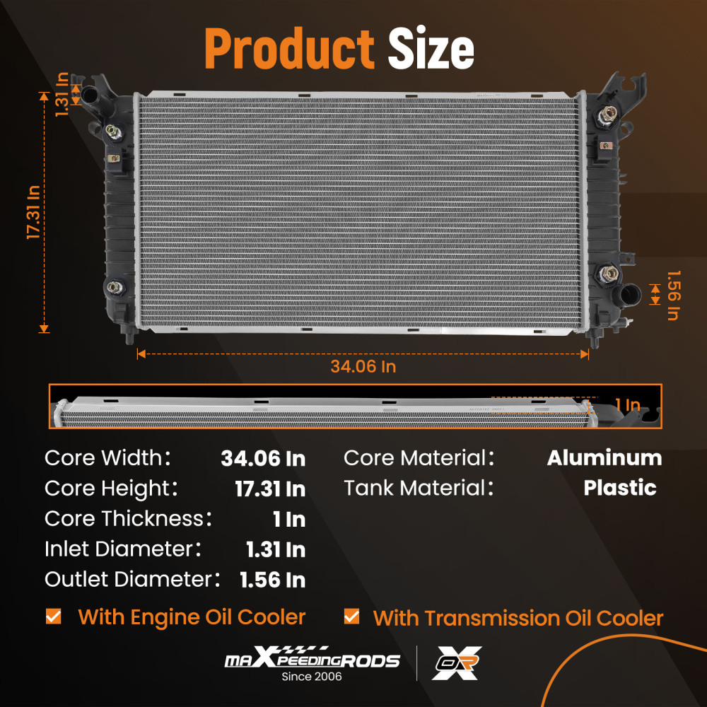 Radiator For 2014-2015 compatible for Chevrolet Silverado 1500 5.3L or 6.2L CU13398 CU13397