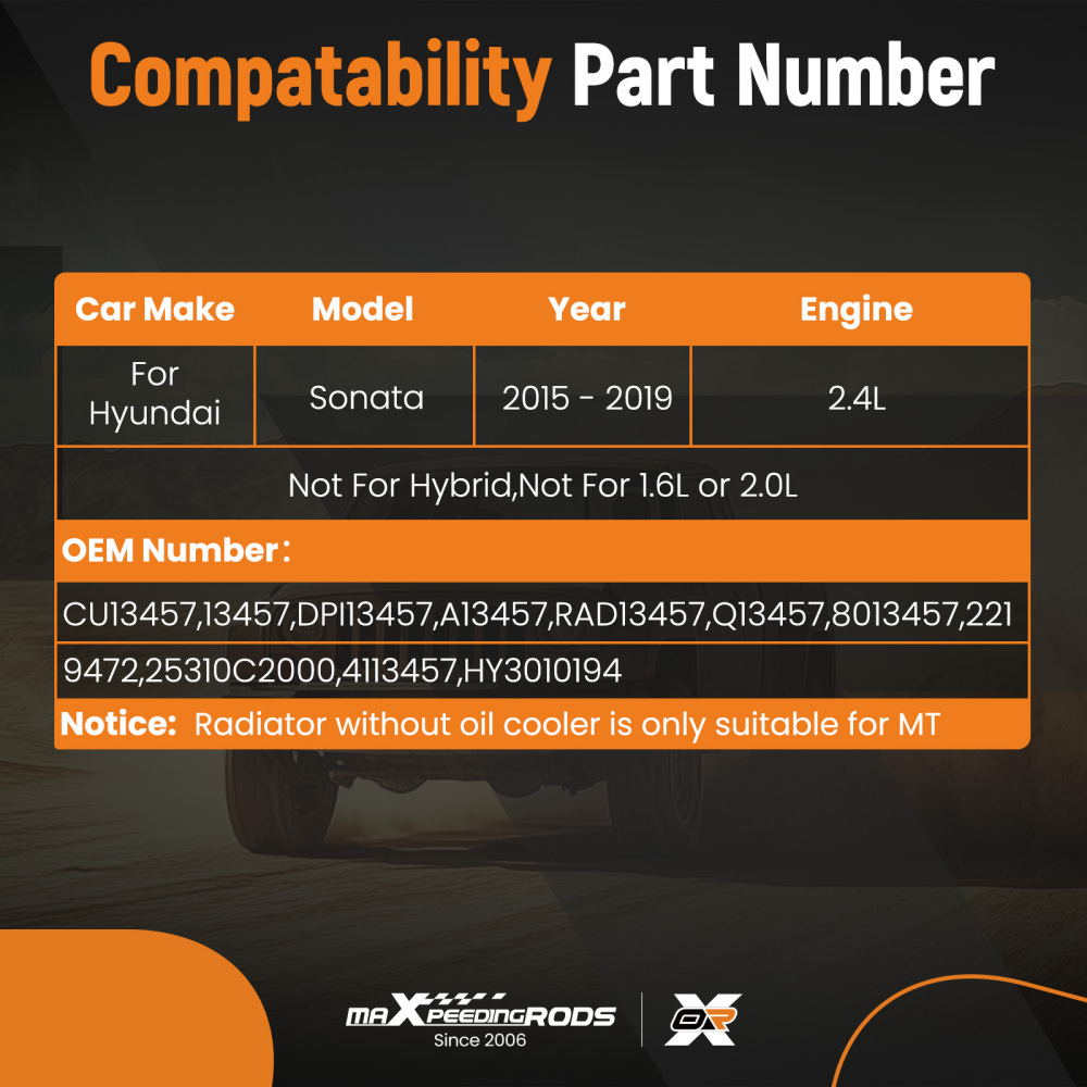 Aluminum Core Radiator compatible for Hyundai Sonata 2.4L 2219472 8013457 2015 - 2019