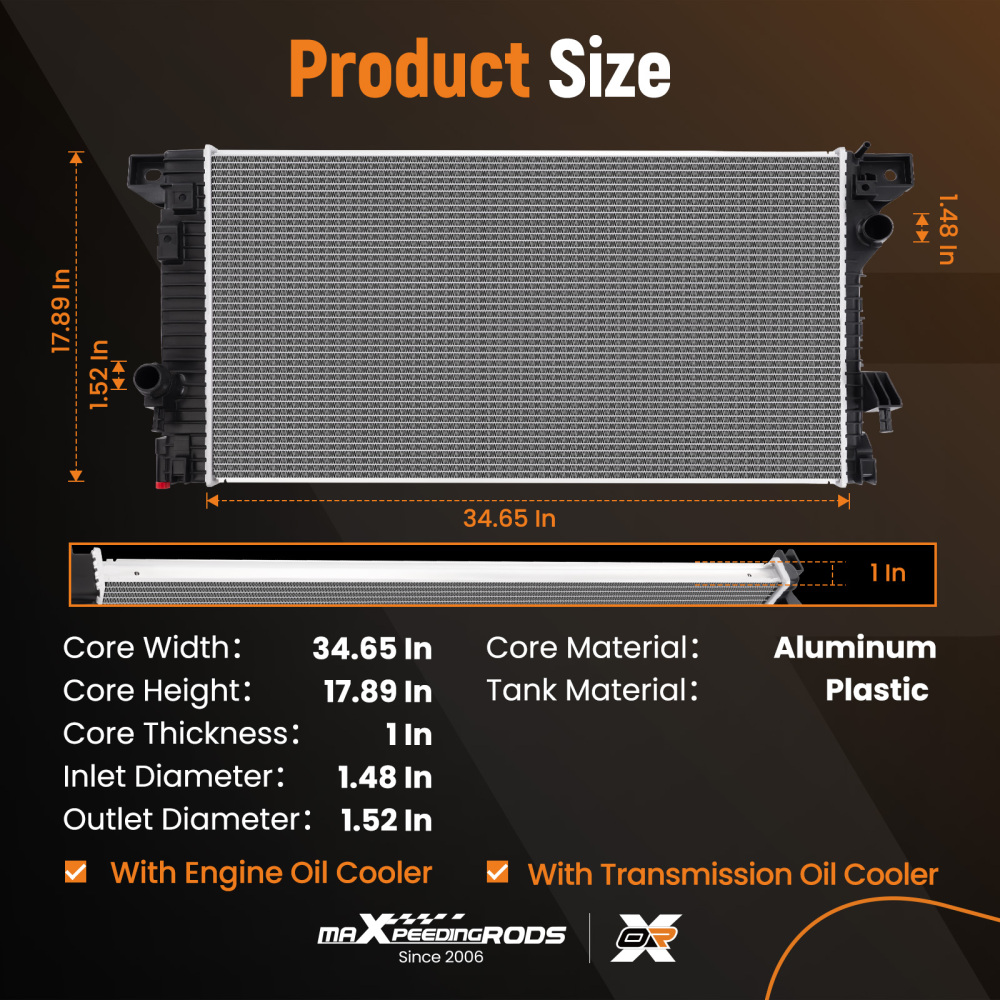 Aluminum Radiator compatible for Ford F-150 CU13698 DPI13698 HL3Z8005C 13698C 2015-2020 New