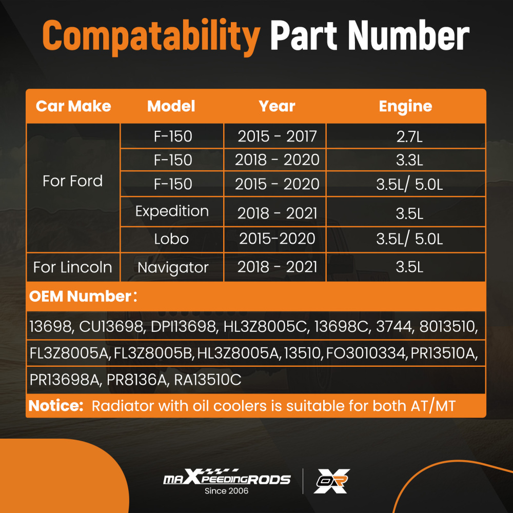 Aluminum Radiator compatible for Ford F-150 3744 8013510 FL3Z8005A FL3Z8005B 2015-2020