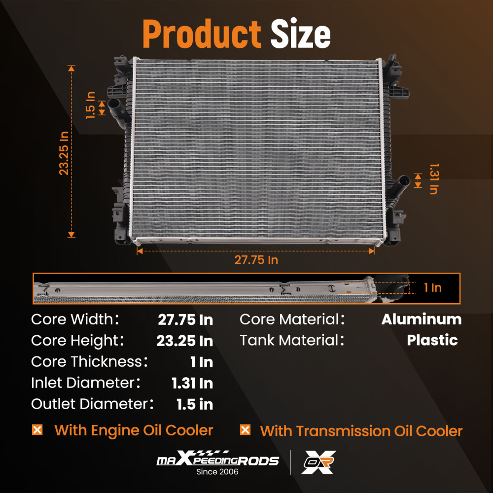 Aluminum Radiator compatible for Ford Edge 2015-2018 compatible for Lincoln Nautilus 2019-2020 2.7L 2.0L