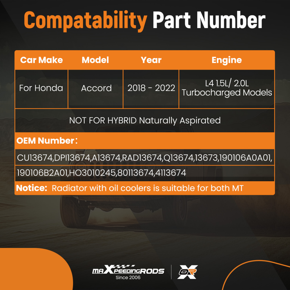 Aluminum Radiator compatible for Honda Accord 1.5L 2.0L 2018-2022 HO3010245 Direct Fit