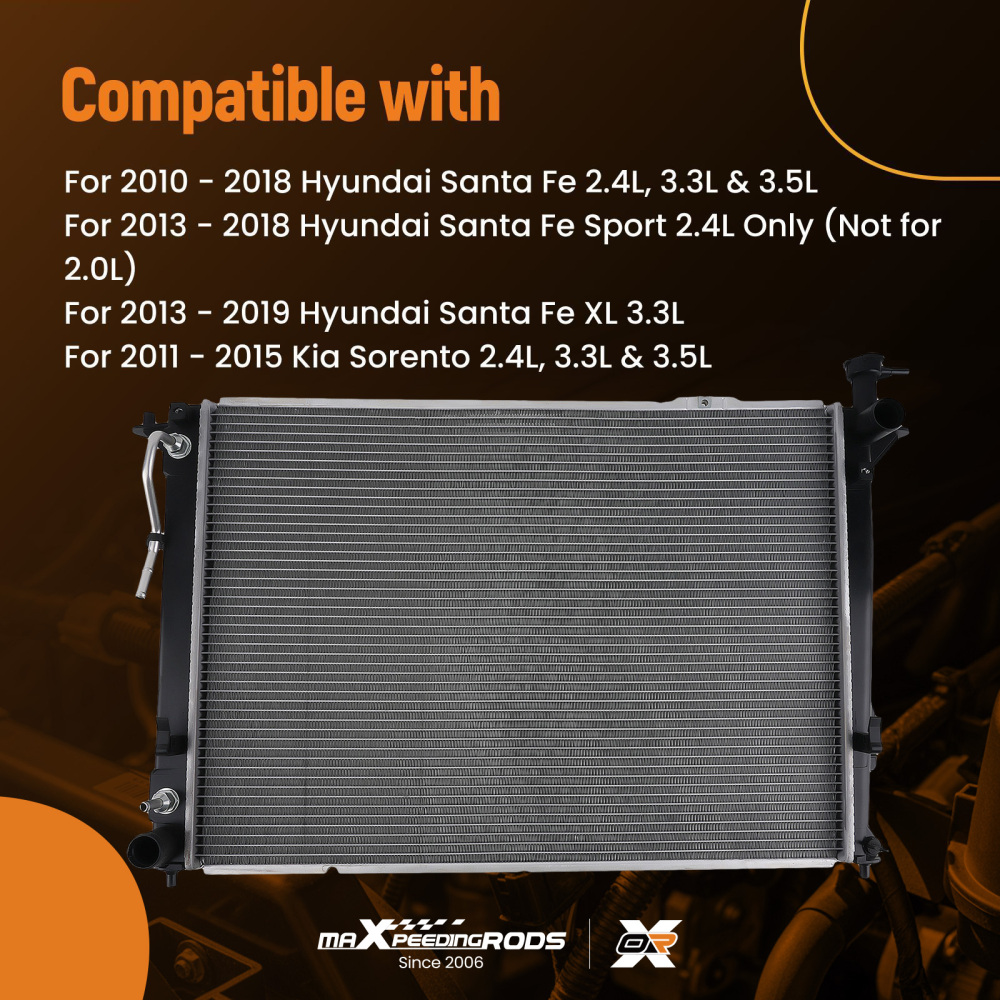 Engine Radiator compatible for Hyundai Santa Fe compatible for Kia Sorento 2010-2019 RAD13194