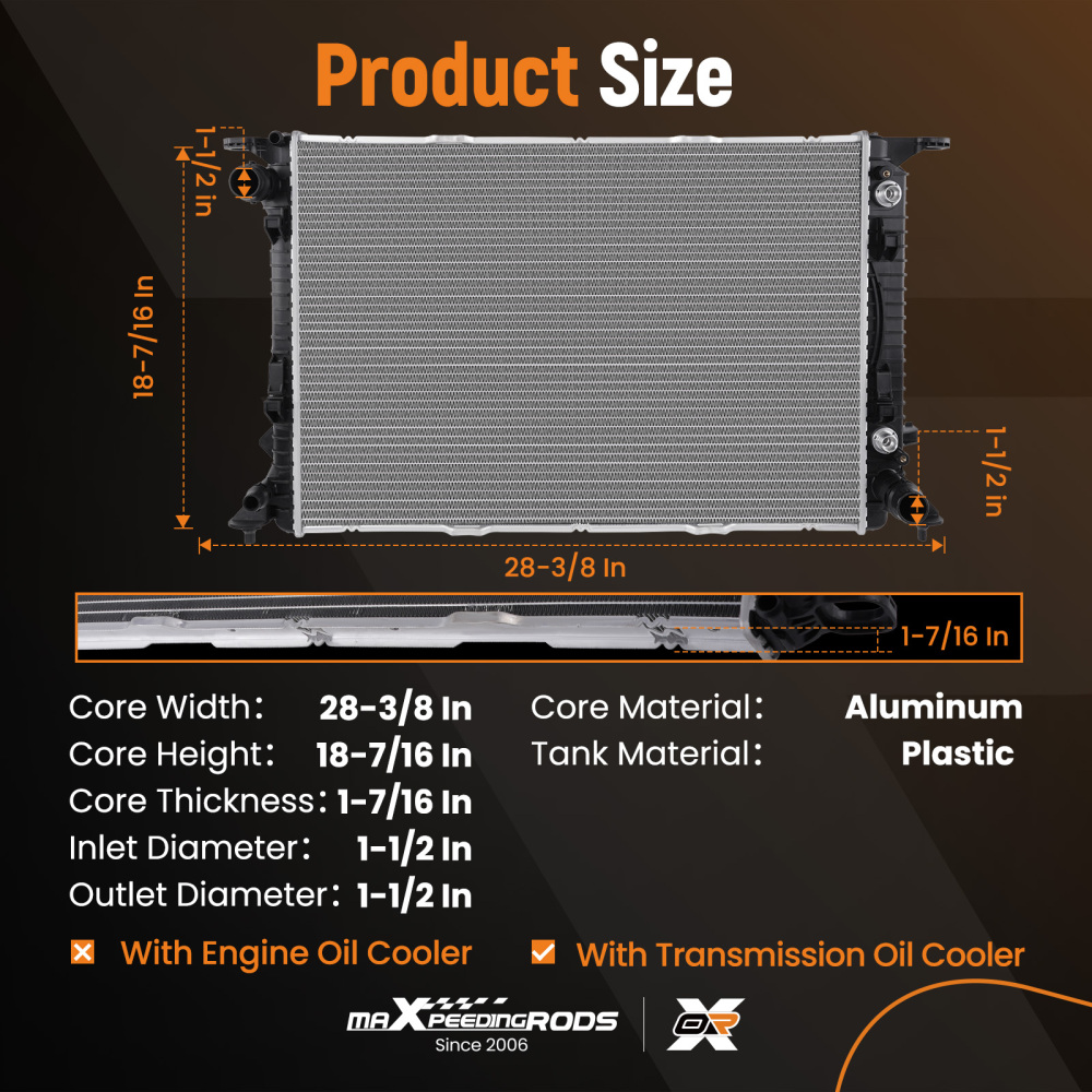 2 Row AT Radiator compatible for Audi A5 Q5 S4 S5 A6 A7 Macan 2008-2018 13278