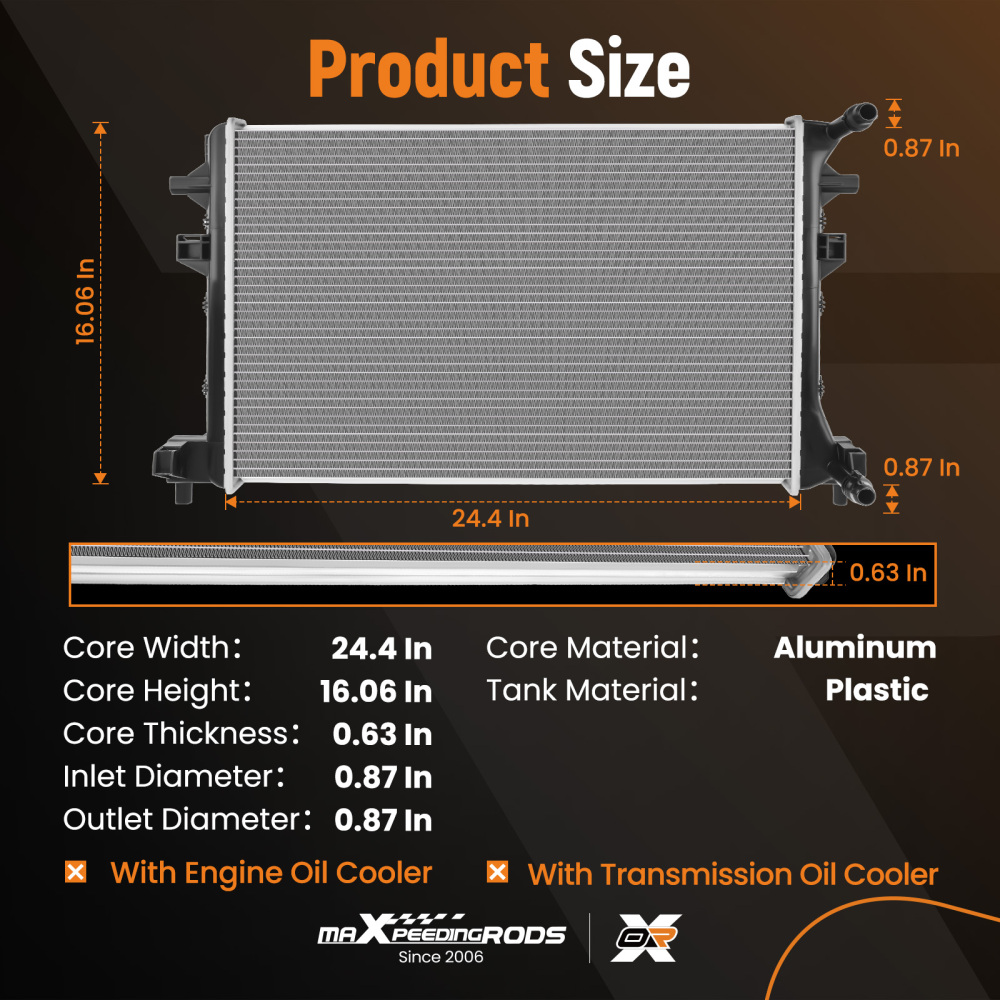 Aluminum Core Radiator For 2019 compatible for Golf with Turbo 5Q0121251HS 5Q0121251GB