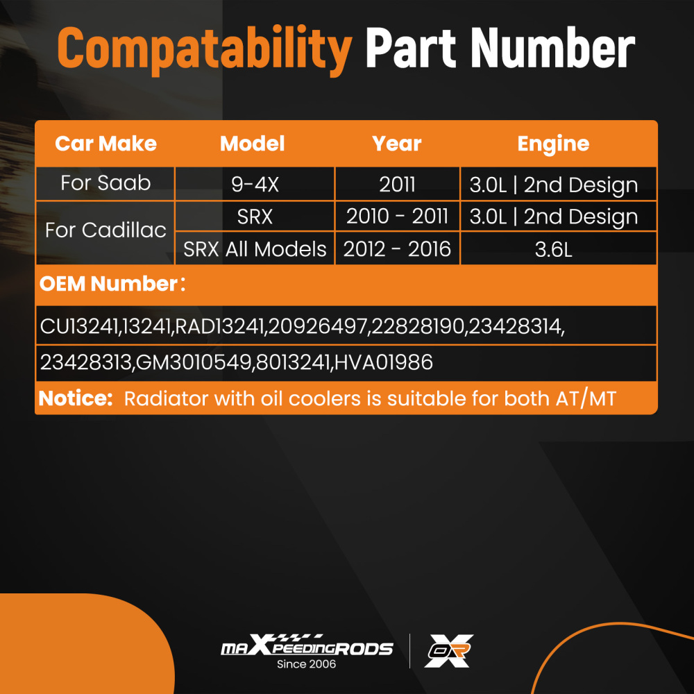 Advanced Radiator compatible for Cadillac SRX 3.0L 3.6L 2010-2016 23428313 Aluminum Core AT