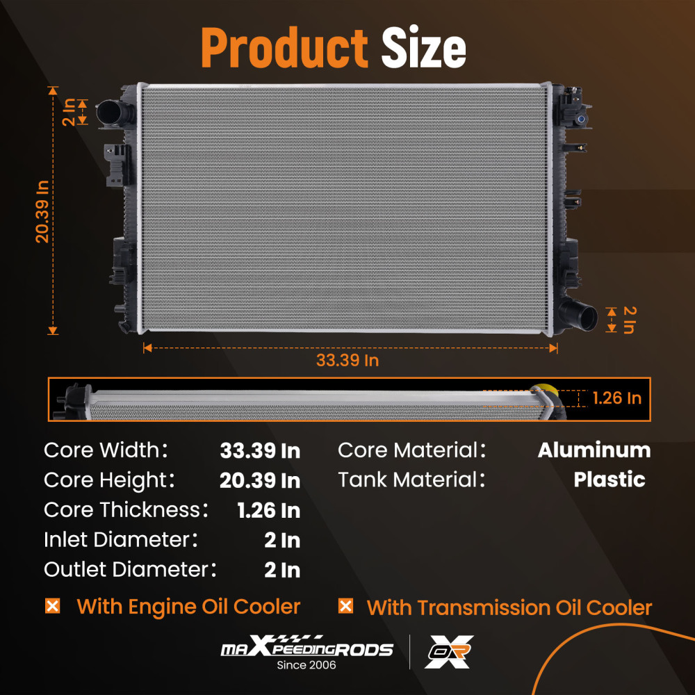 Radiator for 19-22 compatible for Ram 2500/3500 6.4L Regular/Crew/Mega Cab 68322493AA