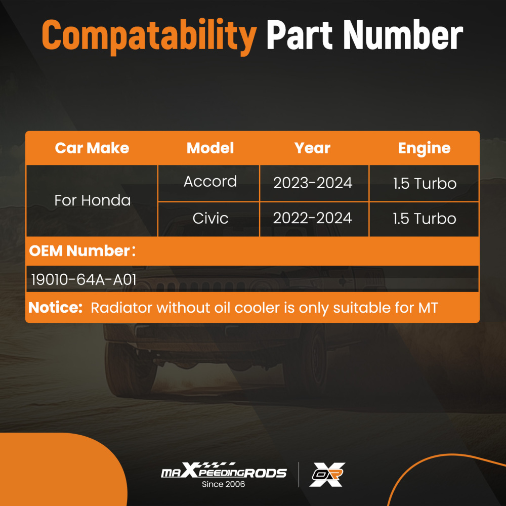 Aluminum Radiator compatible for Honda Accord 1.5 Turbo 19010-64A-A01 2023 2024 New