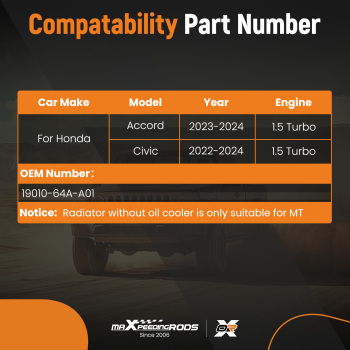Aluminum Radiator compatible for Honda Accord 1.5 Turbo 19010-64A-A01 2023 2024 New